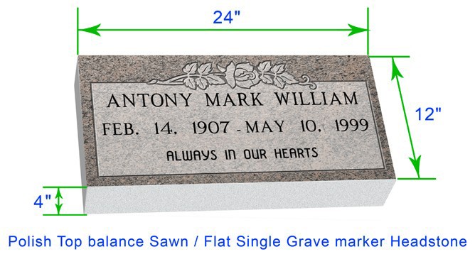 MF01 Flat Single Grave Marker Headstone 24"x12"x4" P1SWN