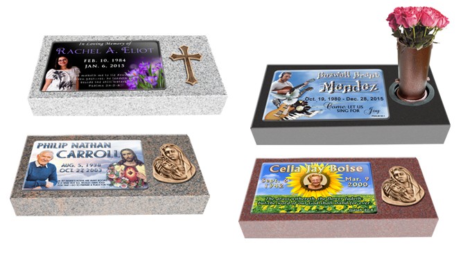 MF01 Flat Single Eternal Life Grave Marker Headstone 24"x12"x4" with 16"x10" color porcelain  P1SWN