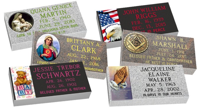 MF01 Flat Single Color Grave Marker Headstone 24"x12"x4" with 6"x12" color porcelain  P1SWN