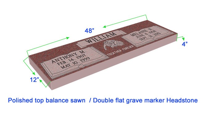 MF01 Flat Double Grave Marker Headstone 48"x12"x4" P1SWN